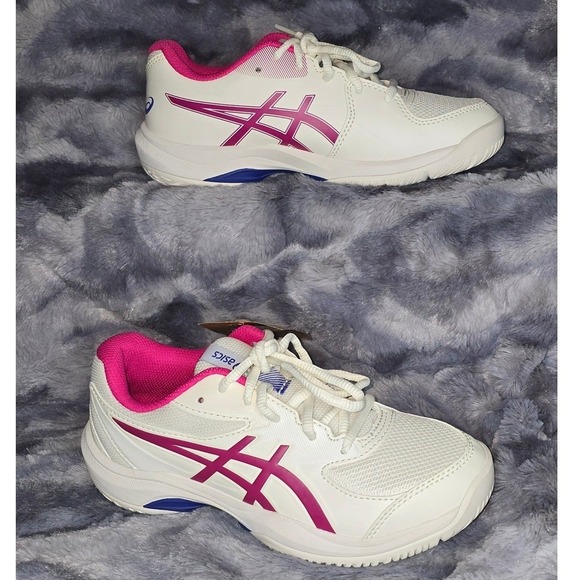 Asics Other - NWOT ASICS Gel-Game GS Tennis Shoes White Pink Rose Blue Kids Size 3.5